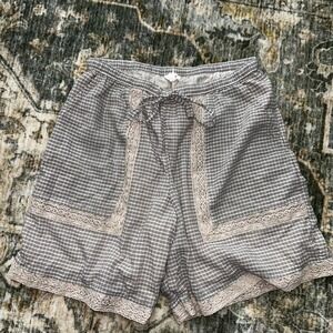 Aerie oversized Gingham Lace Trim Shorts Womens XS neutral Plaid Prairie cortage